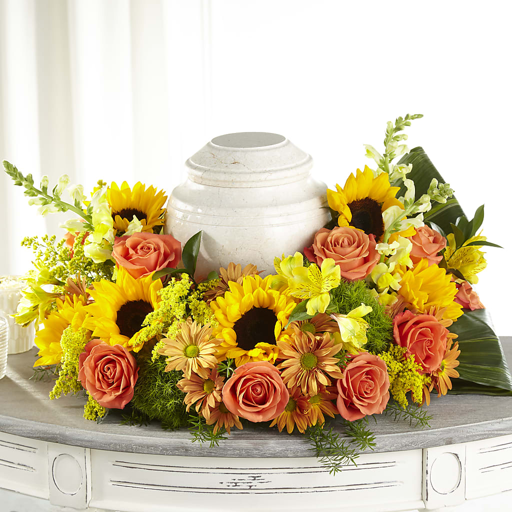 Faithful Sunflower Cremation Adornment – Salisbury Flower Shop, Salisbury NC